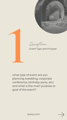 an orange and white flyer with the number one in it's center, which reads what type of event are you planning?