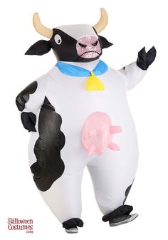 an inflatable cow costume is standing up