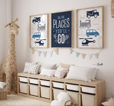 a child's room decorated in neutral colors