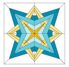 a blue and yellow star is shown in the middle of a square pattern, which has two