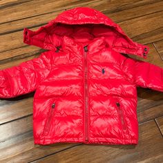 Polo Ralph Lauren Hooded Puffer Down Jacket Coat - Red W/Navy Pony 9 Months. Red Puffer Jacket With Detachable Hood, Hooded Red Puffer Jacket For Outdoors, Red Hooded Puffer Jacket With Detachable Hood, Red Hooded Jacket For Spring Outdoor, Red Hooded Puffer Jacket For Outdoor, Ralph Lauren Winter Outerwear For Outdoor, Red Hooded Outerwear With Fleece Lining, Red Spring Outerwear With Adjustable Hood, Red Outerwear With Adjustable Hood For Spring