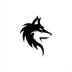 a black and white wolf's head with sharp lines in the middle, on a white background