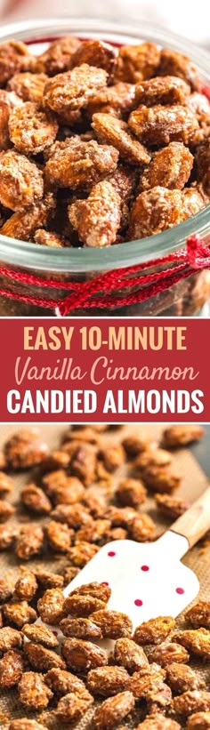 an image of homemade candied almonds with text overlay