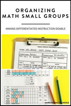 a clipboard with the text organizing math small groups making differentiated instruction double on it