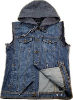 Sleeveless Jean Jackets, Denim Hoodie, Hoodie Vest, Denim Vest, Mens Denim, Jean Jacket, Vest Jacket, Blue