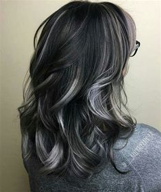 highlights for grey hair pictures - Yahoo Image Search Results Black With Silver Highlights Short, Black Hair With Silver Peekaboo, Black Hair With Gray Front Pieces, Skunk Highlights Black Hair, Black Hair With Frosted Tips, Gray Peekaboo Hair, Black Hair With Silver Balayage, Grey Peekaboo Hair, White Highlights On Black Hair