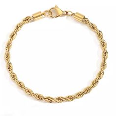 Wheat Rope Chain Bracelet 18k Gold Plated Stainless Steel Hypoallergenic & Tarnish Free Length 7.5 Inches Width 5mm Bundle To Save Classic Gold Bracelets With Rope Chain, Everyday Gold Rope Chain Bracelet, Elegant 14k Gold Rope Chain Bracelet, Gold Rope Chain Bracelet As A Gift, Elegant Gold Bracelet With Rope Chain, Gold Rope Chain Bracelet Gift, Classic Gold Rope Chain Bracelet As Gift, Classic Gold Rope Chain Bracelet For Gift, Elegant Everyday Bracelet With Rope Chain