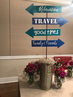 a sign that says relaxation, travel, good times, family and friends on it