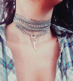 "♦ A stunning layered choker, made of silver-plated brass in very high quality, This necklace is designed in a boho-chic line with touches of punk 'a very beautiful necklace. The coating is very high quality and remains for a long time. SIZE length: 11.8\"(30cm) up to 15.8\"(40cm) width choker: 1.57\"(4cm) width pendant:0.27\"(0.68 mm) Pendant height: 1.57\"(4cm) ♦ This piece of jewelry is perfect as a gift for yourself or a friend, for a festival, Valentine's day or a birthday. If you're intere Silver Chain Choker For Festivals, Silver Adjustable Chain Choker For Festival, Festival Silver Choker With Adjustable Chain, Bohemian Festival Choker With Clavicle Chain, Bohemian Clavicle Chain Choker Necklace, Adjustable Bohemian Choker Chain Necklace, Edgy Festival Choker Jewelry, Bohemian Silver Layered Necklace With Adjustable Chain, Bohemian Silver Clavicle Chain Choker