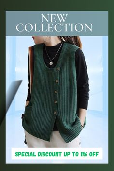 Step into winter with style! Our Women's Knitted Button Sleeveless Vest is a cozy must-have. Button up your fashion game at an exclusive 11% OFF! Limited stock. Embrace warmth, embrace fashion. Waistcoat Sweater, Vest Waistcoat, Washing Line, Colored Highlights, Sleeveless Vest, Fashion Sale, Winter Knits, Neck Pattern, Limited Stock