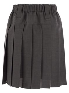 The light, slightly crepe effect of virgin wool organza renews the classic style of the Mini skirt with a feminine touch. The pleated effect is combined with an elastic waistband that gathers the light volumes and favours wearability, while the silk-blend crepe lining completes the garment and helps shield the slight transparencies of the fabric. - Pull-up skirt - Silk-blend crepe lining DESIGNER ID: MP087G3662 C2164Composition: 55% Polyester, 45% Virgin wool Lining: 74% Acetate, 26% Silk Skirt Silk, Latest Skirts, Wool Mini Skirt, Formal Loafers, Versace Shop, Tie Scarf, Wool Skirts, Knitwear Cardigan, Gray Skirt