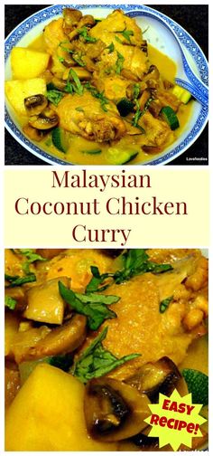 malaysian coconut chicken curry with pineapples and mushrooms