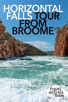 the front cover of a travel brochure with an image of water and cliffs