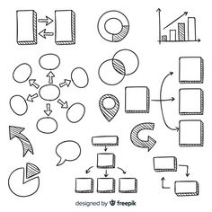 a bunch of hand drawn diagrams with arrows and other things to draw on the paper