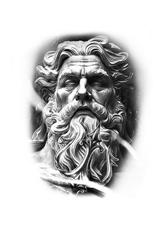 a black and white drawing of a bearded man