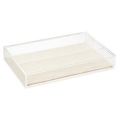 a clear plastic tray with two dividers on the bottom and one drawer in the middle