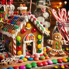 a gingerbread house decorated with candy and candies