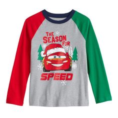 Give his wardrobe a festive refresh with this boys' Cars holiday raglan graphic tee. ©Disney/Pixar Click on this KIDS APPAREL & SHOES GUIDE to find the perfect fit and more! Give his wardrobe a festive refresh with this boys' Cars holiday raglan graphic tee. ©Disney/Pixar Click on this KIDS APPAREL & SHOES GUIDE to find the perfect fit and more! FEATURES Crewneck Long raglan sleeves Disney/Pixar's Cars graphic on chestFABRIC & CARE Cotton, polyester Machine wash Imported Size: 8. Color: Season F Shoes Guide, Cars Lightning Mcqueen, Long Sleeve Graphic Tee, Color Season, Disney Pixar Cars, Pixar Cars, Jumping Beans, Lightning Mcqueen, Boys Long Sleeve