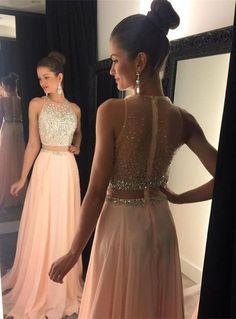 Blush Pink Prom Dresses, Light Pink Prom Dress, Blush Prom Dress, 2 Piece Prom Dress, Prom Dresses 2018, Evening Dresses Online, Cheap Evening Dresses, Pink Prom Dress, Prom Dresses Sleeveless