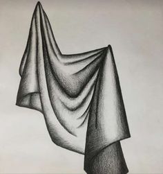 a black and white drawing of an object with a long, flowing fabric on it