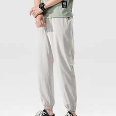 Men's Linen Pants Trousers Summer Pants Beach Pants Jogger Pants Drawstring Elastic Waist Plain Breathable Soft Casual Daily Holiday Linen / Cotton Blend Fashion Streetwear Black White Micro-elastic Baggy Solid Color Sweatpants For Summer, Stretch Casual Harem Pants, Casual Baggy Sweatpants For Summer, Solid Color Summer Sweatpants With Elastic Waistband, Stretch Summer Joggers, Summer Tapered Leg Sweatpants With Elastic Waistband, Non-stretch Harem Pants With Elastic Waistband For Leisure, Leisure Summer Ankle-length Sweatpants, Summer Ankle-length Leisure Sweatpants