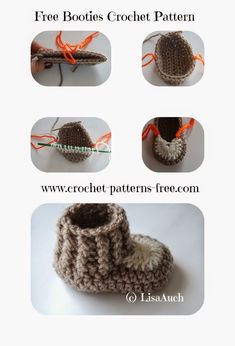 crocheted booties with orange ribbons and text that says free boots crochet pattern