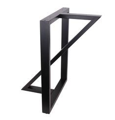 a black metal shelf with two legs on the bottom and one leg in the middle