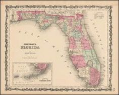 an old map of florida in pink and yellow