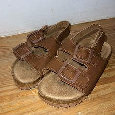 Nwot Outgrew Before I Could Get Them On His Feet! Cottonon Kids Size 9 Beautiful Brown Double Strap Sandals With Back Steap ( Velcro Closure) Could Easily Be Dressed Up Or Down! Kid Summer Sandal Comfy Moulded Sole With Padding Ankle Strap Hook And Loop Tape Closure Metal Buckles Faux Leather Look Composition Outsole: 100% Polyethylene Vinyl Acetate; Main: 100% Polyurethane ; Lining: 100% Polyethylene. Cute Brown Sandals For Spring, Cute Brown Closed Toe Sandals, Casual Slide Sandals For Playtime, Casual Brown Sandals With Soft Sole, Casual Closed Toe Sandals For Playtime, Casual Brown Sandals For Playtime, Brown Sandals For Playtime In Spring, Cotton On Shoes, Kids Sandals Summer