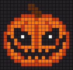 an image of a pixellated pumpkin on black and orange background with the words happy halloween written across it