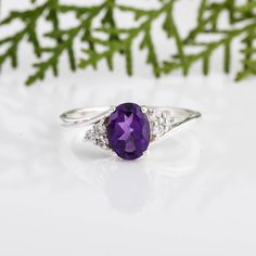 Amethyst Promise Ring With Stone Setting, Fine Jewelry Amethyst Ring With Oval Stone Setting, Fine Jewelry Oval Amethyst Ring With Stone Setting, Fine Jewelry Oval Amethyst Ring, Oval Amethyst Crystal Ring In Purple, Oval Amethyst Ring With Gemstone Accents For Gift, Purple Amethyst Crystal Ring, Oval Shaped, Purple Oval Amethyst Crystal Ring, Purple Amethyst Oval Crystal Ring