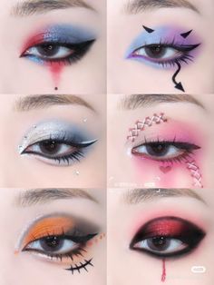 Anime Eyeshadow Looks, Doujin Makeup Trend, Red White And Blue Makeup, Makeup Reference, Hooded Eye Makeup Tutorial, Makeup Portfolio, Korean Eye Makeup