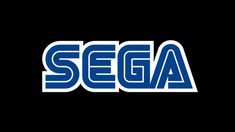 the sega logo is shown in blue and white on a black background, as well as