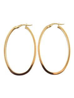 18 Karat Yellow Gold Long Oval Hoop Earrings These classic oval hoop earrings were meticulously crafted from 18K yellow gold for a stunning finish! Size: 43.4mm X 26.8mm X 2.1mm Weight: 2.35 dwt/ 3.66 g Hallmark: Italy 18Kt Very good condition, professionally polished.  Will come packaged in a gift box or pouch (when possible) and will be shipped U.S. Priority Mail Insured. MM080224/17KCS Modern Oval 14k Gold Hoop Earrings, Modern 14k Gold Oval Hoop Earrings, Luxury Oval Hoop Earrings, Elegant Gold Oval Hoop Earrings, Classic Oval Earrings For Everyday, Classic Oval Earrings, Tarnish Resistant, Classic Oval Tarnish Resistant Earrings, Classic Oval Tarnish-resistant Earrings, Elegant Oval Hoop Earrings For Everyday