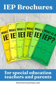 four iep brochures for special education teachers and parents