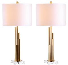 pair of modern brass and crystal table lamps