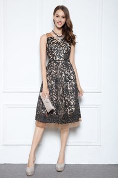 Shop affordable black a-line v-neck knee-length lace formal dress online. Occasion dresses with free shipping. Luxury Knee-length Sleeveless Dress For Wedding, Luxury Floral Knee-length Evening Dress, Black And White Formal Dress Knee Length, Luxury Floral Knee-length Dress For Evening, Luxury Black Knee-length Midi Dress, Luxury Romantic Knee-length Lace Dress, Luxury Knee-length Embroidered Formal Dress, Luxury Knee-length Floral Dress For Party, Luxury Embellished Knee-length Embroidered Dress