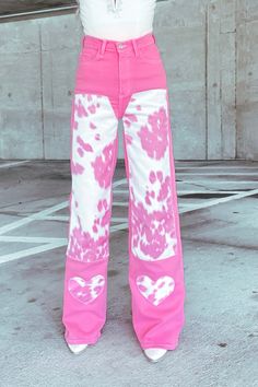 Rexa Wide Leg Jeans -Pink Faux Cowhide, Model Measurements, Wide Leg Jeans, Leg Jeans, Wide Leg, High Rise, Pink, How To Wear