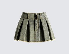 Price: $27.00 Edgy Fitted Denim Skirt With Frayed Hem, Cotton Grunge Mini Skirt, Grunge Style Cotton Mini Skirt, Edgy Cotton Mini Denim Skirt, Edgy Cotton Mini Skirt, Trendy Pleated Mini Denim Skirt, Cotton Denim Mini Skirt With Pleats, Cotton Pleated Mini Denim Skirt, Trendy Denim Mini Skirt With Frayed Hem