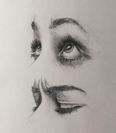 a pencil drawing of an eye with long lashes