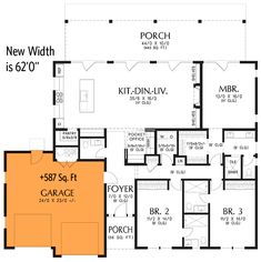 the first floor plan for this house shows the living area and kitchen, as well as the