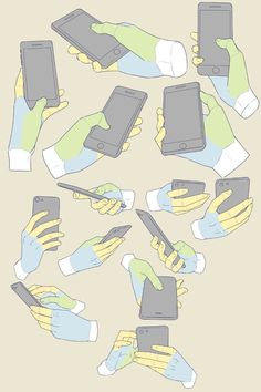 several hands holding smart phones in different positions