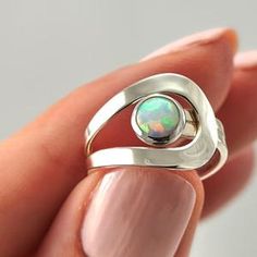 Opal Ring Blue Opal Ring Opal Gemstone Ring Sterling Silver | Etsy Sterling Silver Stone Rings, Silver Stone Ring, Blue Opal Ring, Ring Opal, Statement Ring Silver, Ring Blue, October Birthstone, Opal Ring, October Birth Stone