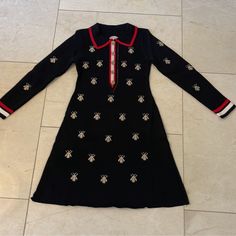 Adorable Gucci Vibes Knit Dress With Red And White Stripes Details. Gold Tone Buttons Size S Sheer Long Sleeve Dress, Ruched Waist Dress, Striped Jersey Dress, Blue Wrap Dress, Bee Dress, Black And White Stars, Zebra Dress, Boutique Sweater, Cotton Blends Dress