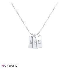 This necklace is the perfect gift for any occasion! Celebrate loved ones by selecting 1-5 engravable tags. Personalize with an initial on each tag for a sentimental touch. Customize in your choice of sterling silver or gold. This necklace comes with a cable chain in sterling silver, and a dainty rope chain in white, yellow, or rose gold. In gold, you can upgrade to our diamond cut cable chain for a thicker look and more sparkle. Sterling Silver Nameplate Charms Jewelry, Sterling Silver Dog Tag Necklace With Charms, Sterling Silver Dog Tag Jewelry For Mother's Day, Sterling Silver Dog Tag Necklace For Mother's Day, Silver Initial Necklace With Rectangular Pendant For Anniversary, Sterling Silver Rectangular Jewelry For Personalized Gifts, Personalized Sterling Silver Dog Tag Jewelry, Sterling Silver Dog Tag Jewelry For Anniversary, Silver Rectangular Pendant Initial Necklace For Anniversary