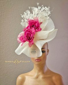 The very loveliest of bridal hats! Ethereal layers of crinoline and lovely berry pink silk and velvet roses. Fanciful matching feathers. Perfect for Derby, Gala, Prom, Weddings, Bridal, Cocktail, High Tea, Church. Looks lovely from every angle.   Customizing IS available. Available in various colors; please inquire. Headband fascinator. *FREE SHIPPING Handmade by Aimee Fuller in Southern California See more of our collection in person if you are in: San Diego Del Mar Beverly Hills La Jolla Aimee Fuller has been a trusted online seller since 1999, and is excited to be back on Etsy.  Though often copied by hobbyists and even high-end department stores, discriminating fashionistas from all walks of life count on Aimee's pieces to lead the trends and make one-of-a-kind statements in their ense Derby Gala, Cream Fascinator, Veil Hat, Cup Hat, White Fascinator, Flower Costume, Veiled Hats, Ladies Who Lunch, Types Of Hats