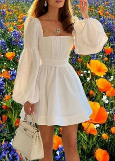 easter outfit: white mini dress Alena Khovrina, Fancy Short Dresses, Puff Sleeve Mini Dress, High Waist Dress, Joe Jonas, Easter Outfit, Classy Casual, White Dress Summer, Dresses For Teens