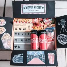 an open box filled with movie themed items