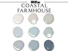 the different shades of paint that are used for coastal farmhouse house furniture and home decor