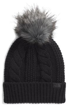 A classic cuffed beanie made with recycled yarns and topped with an oversized faux-fur pom refreshes your cold-weather style. 100% polyester with textile faux-fur pompom Hand wash, dry flat Imported North Face Bag, Fur Pom Pom Beanie, North Face Brand, Pompom Beanie, Hat With Pom Pom, Fur Texture, Design Label, Circular Design, Cold Weather Fashion